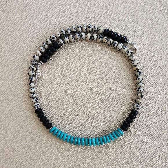 DALMATION JASPER & BLACK ONYX NECKLACE--20" - Picture 2 of 3